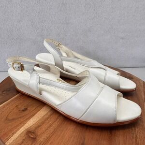 SAS Tripad Comfort White Leather Wedge Sandals Adjustable Strap Size‎ 10N